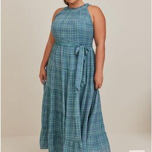 Torrid plaid Maxi Lindsay Hi-Low Tiered Dress 4X 26 long dress sun dress